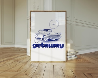 Getaway Car Poster: Retro Vintage Coastal Print (Digital Download)