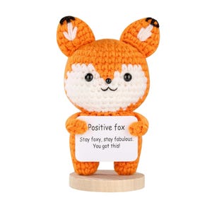Handgefertigte Häkelarbeit Positive Fuchs Spielzeug Plushies, Handgefertigte emotionale Unterstützung Gestrickt mit Ermutigung Karte für Geburtstag, niedlichen Fuchs-Dekor