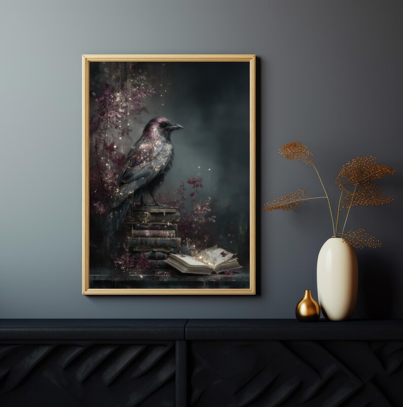 Gothic Raven and Books Vintage Wall Art Print, Home Decor, Vintage ...