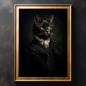 Victorian Black Cat Vintage Wall Art Print - Office Decor, Vintage Poster, Art Poster Print, Dark Academia, Gothic, Home Decor, Canvas Art