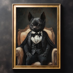 Victorian Bat Art Print: Gothic Halloween Decor, Dark Academia