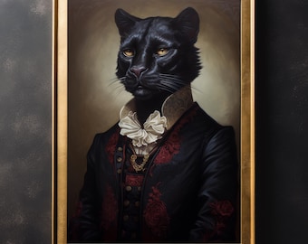 Viktorianischer Panther Prinz Kunstdruck: Dark Academia Tierportrait