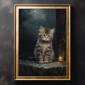 Sad Cat Vintage Art Print: Home Decor, Pet Lover Gift
