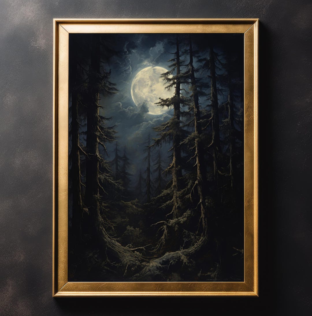 Blue Moonlit Forest Vintage Art Print: Gothic Dark Academia Poster - Etsy