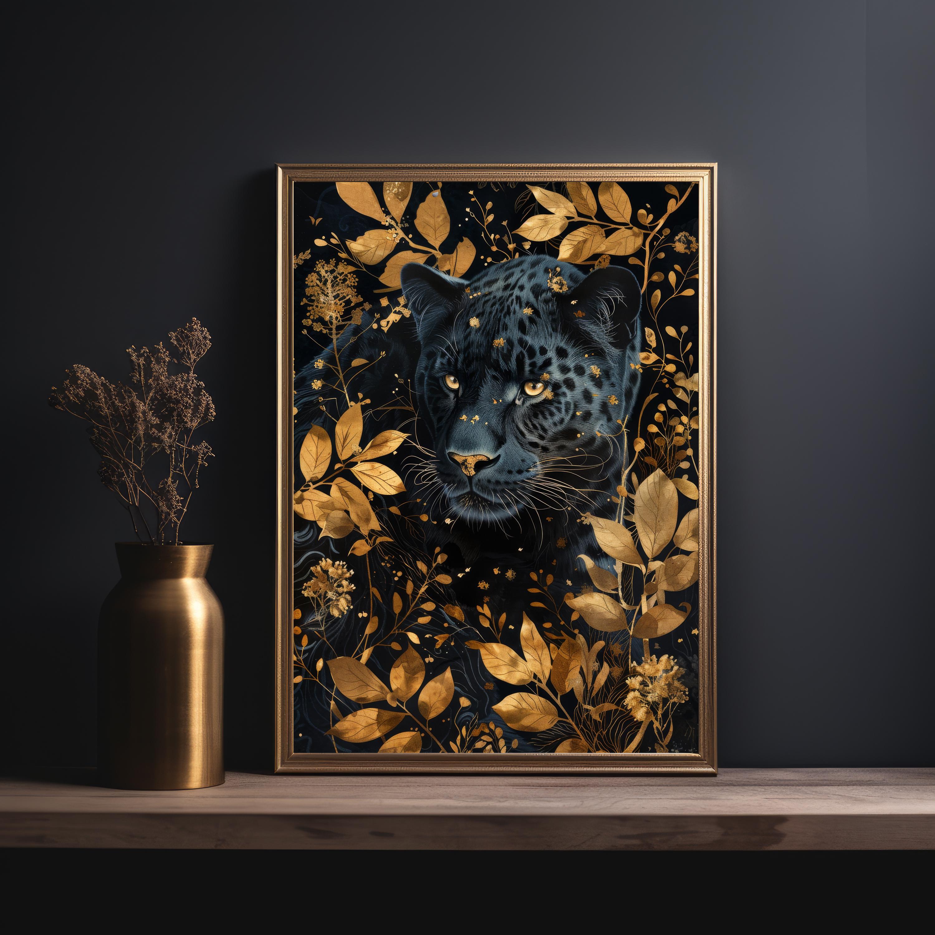 Black Panther Floral Wall Art Print – Gothic Animal Portrait Canvas for ...