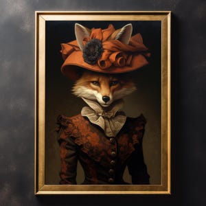 Victorian Fox Portrait Print: Dark Academia Halloween Art
