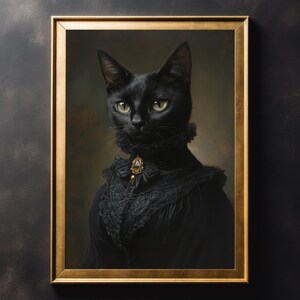 Victorian Black Cat Art Print: Gothic Halloween Home Decor