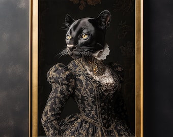 Victorian Panther Portrait Print: Gothic Dark Academia Wall Art