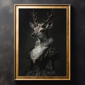 Impressão de parede vintage de rena vitoriana - Decoração de casa, pôster vintage, estampa animal vintage, Dark Academia, gótico, arte de Halloween