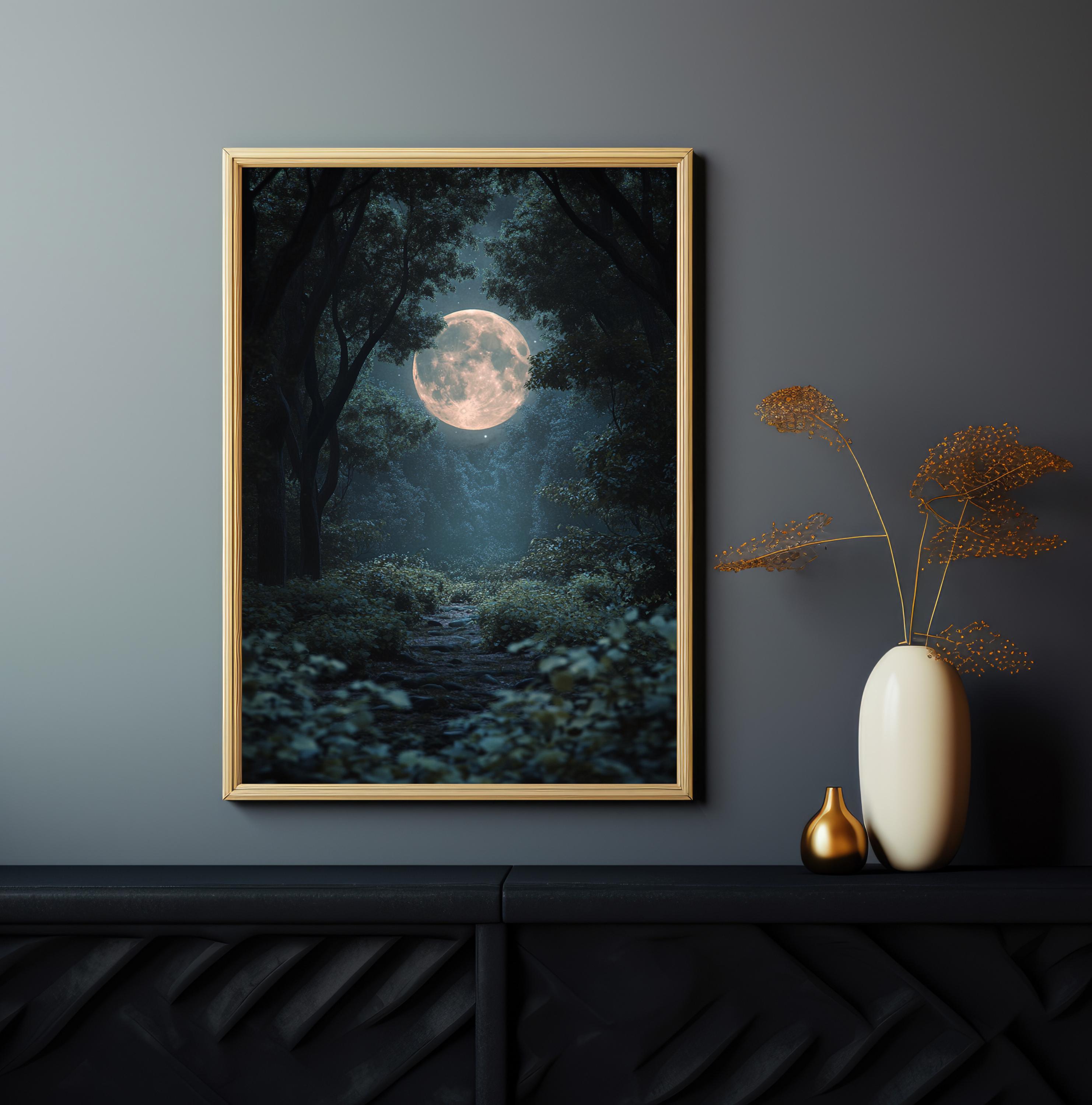 Full Moon Forest Vintage Art Print: Gothic Dark Academia Wall Decor - Etsy