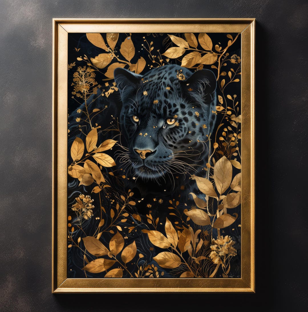 Black Panther Floral Wall Art Print – Gothic Animal Portrait Canvas for ...