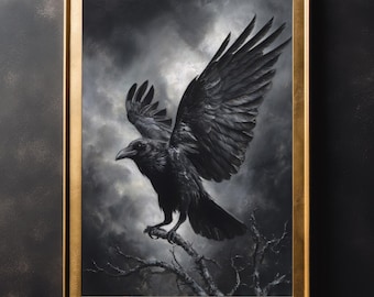 Gothic Raven Vintage Wall Art Print, Home Decor, Vintage Poster, Art Poster Print, Dark Academia, Gothic, Halloween Art, Farmhouse Decor