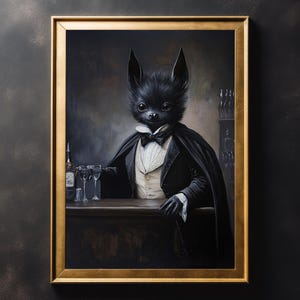 Victorian Bat Art Print: Gothic Halloween Decor, Dark Academia