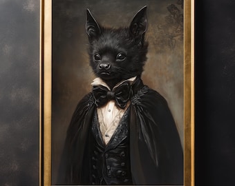 Victoriaanse vleermuis vintage muurkunstdruk - woondecoratie, vintage poster, kunstposterafdruk, donkere academische wereld, gotisch, halloweenkunst, spookachtige muurafdruk