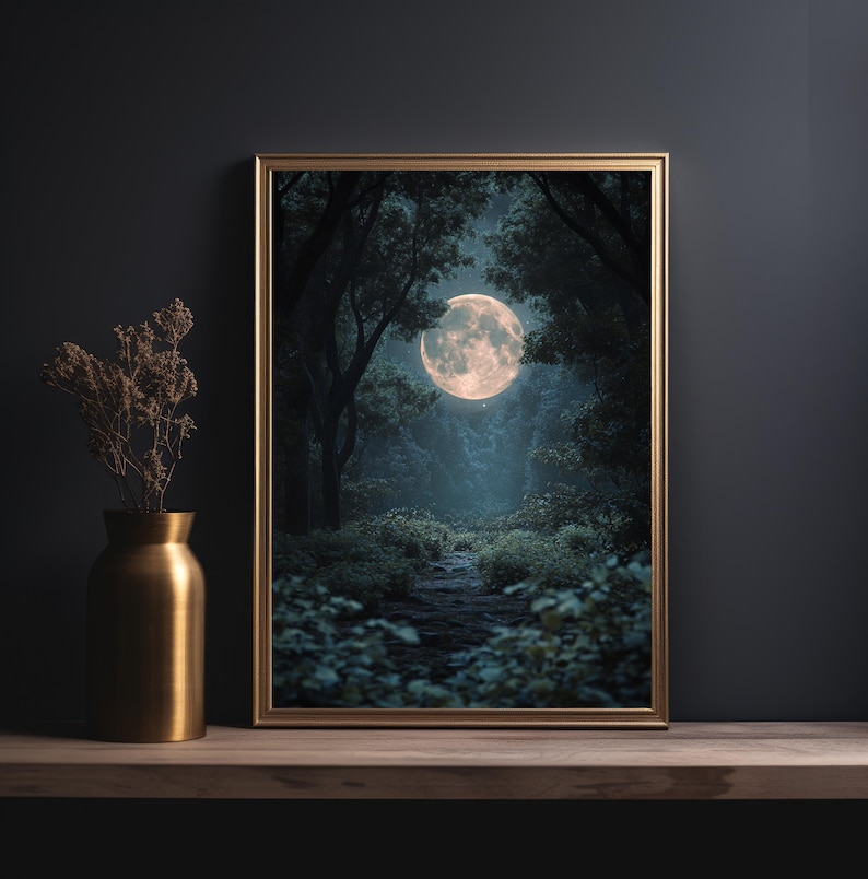 Full Moon Forest Vintage Art Print: Gothic Dark Academia Wall Decor - Etsy