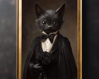 Victoriaanse vleermuis en zwarte rozen Vintage Wall Art Print, woondecoratie, vintage poster, Dark Academia, gothic, spookachtige muurprint, valentijnscadeau