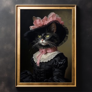 Victorian Cat Portrait Print: Gothic Dark Academia Halloween Decor