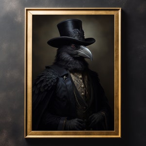 Victorian Black Raven Print: Moody Gothic Wall Art, Dark Academia