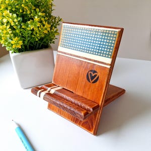Wood  Phone Stand - Functional Desk Accessory - Vintage Style Phone Holder - Handmade Home or Office Decor, Gift for Teacher, Dad or Friend