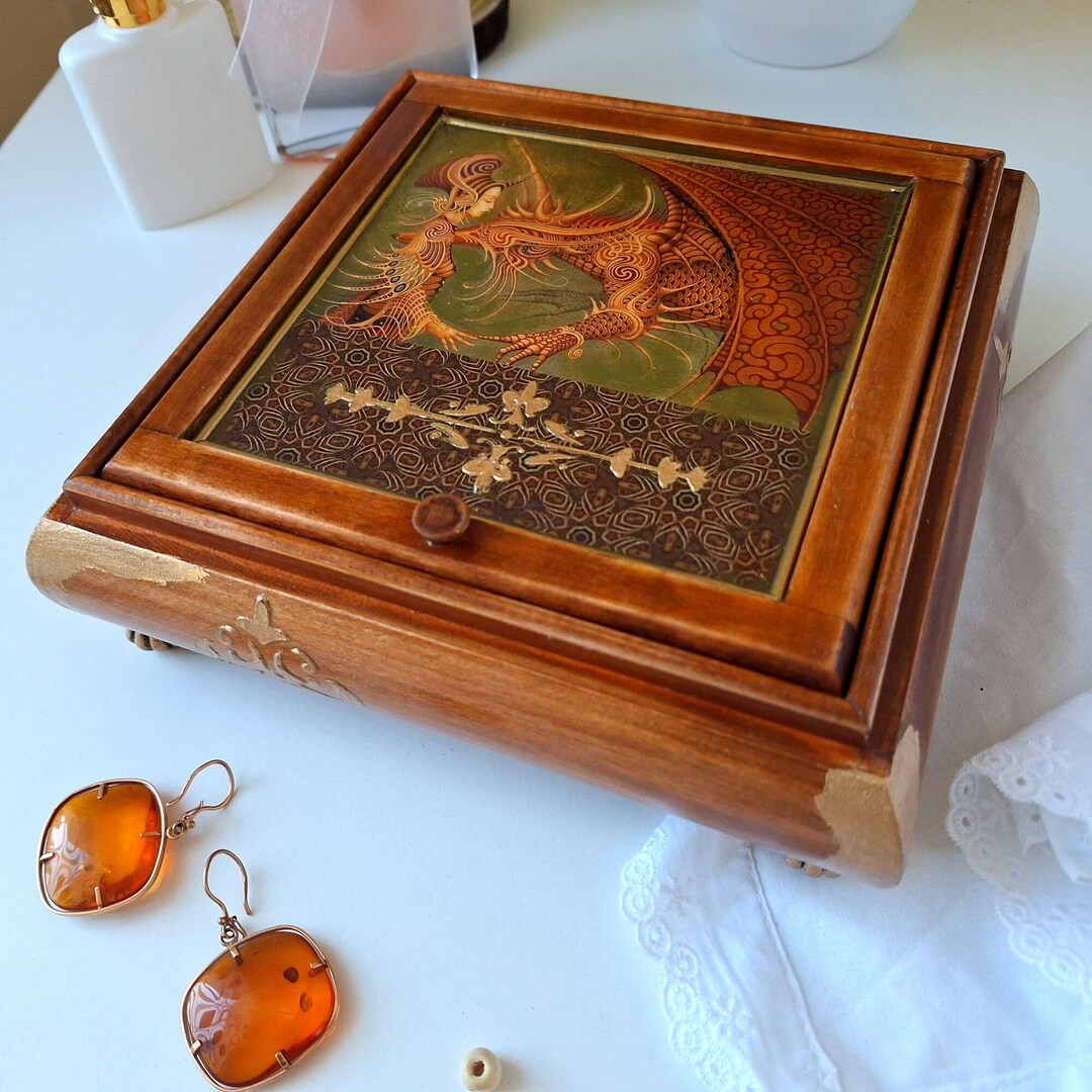 Dragon Wooden Jewelry Box Handmade Decorative Keepsake Organizer Etsy