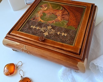 Dragon Wooden Jewelry Box: Handmade Decorative Keepsake Organizer