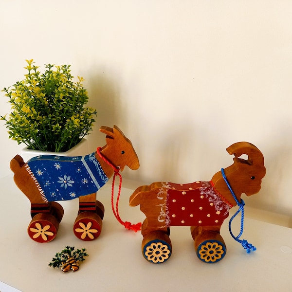 Wooden Goat Figurine on Wheels - DIY Wood Toy for Fairy Tale Enthusiasts