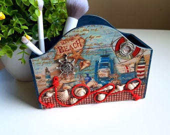 Nautical Wooden Pencil Stand - Gift for Someone Special, Quirky Desk Organizer, Cute Makeup Brush Holder for Home Decor