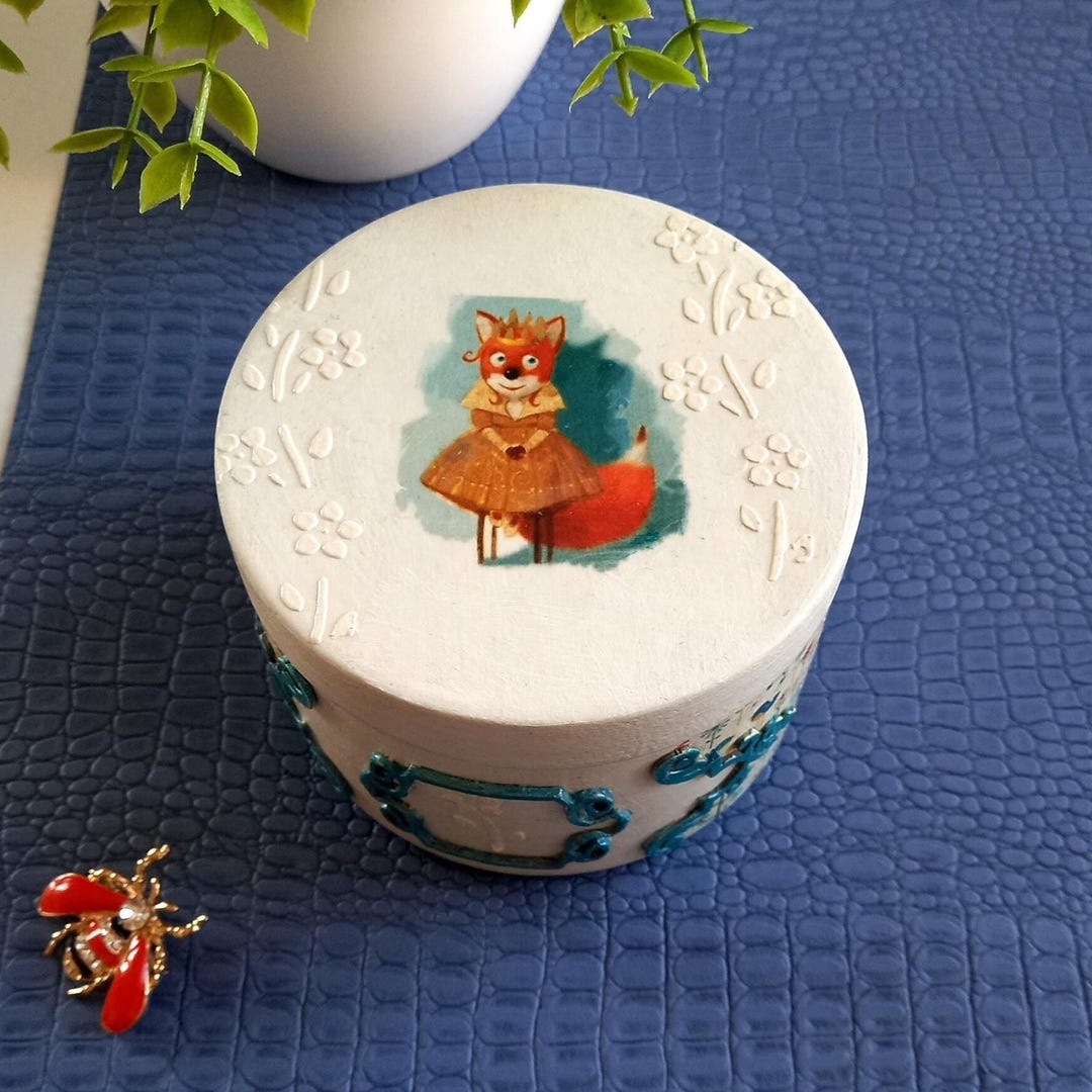 Round Wooden Keepsake Box, Fox Princess Storybook, Baby Girl Trinket ...