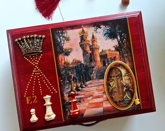 Alice in Wonderland Tea Box Organizer, Wooden Tea Storage Chest, Vintage Fairytale Unusual Gifts