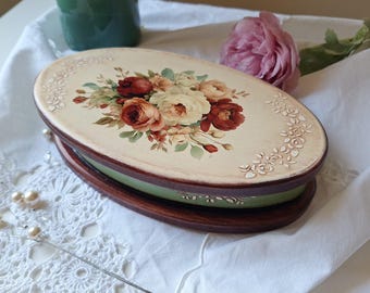 Caixa de joias de madeira estilo vintage - Porta-joias floral com rosas, ideal para guardar objetos pequenos e lembranças. Presente de aniversário para ela.
