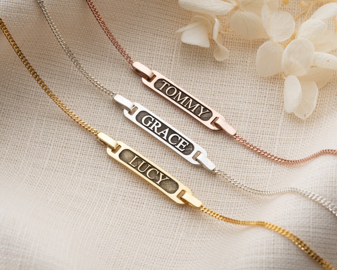 925 Sterling Silver Custom Child ID Bracelet, Baby Name Bracelet