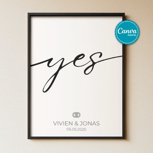 Personalizable digital image “Yes” on Canva – A symbolic gift for special occasions such as weddings or engagements