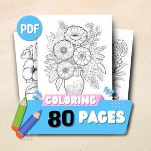 Dibujos para colorear 80 flores silvestres para adultos y niños | Páginas para colorear en PDF imprimibles en tamaño A4 y carta estadounidense | Perfecto para relajarse