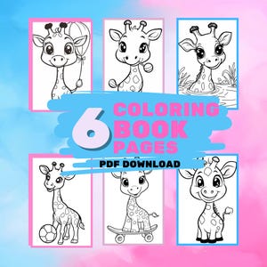Cute Giraffe Coloring Pages for Kids | 6 Printable Coloring Pages as PDF in A4 and US Letter Format for Private and Commercial Use