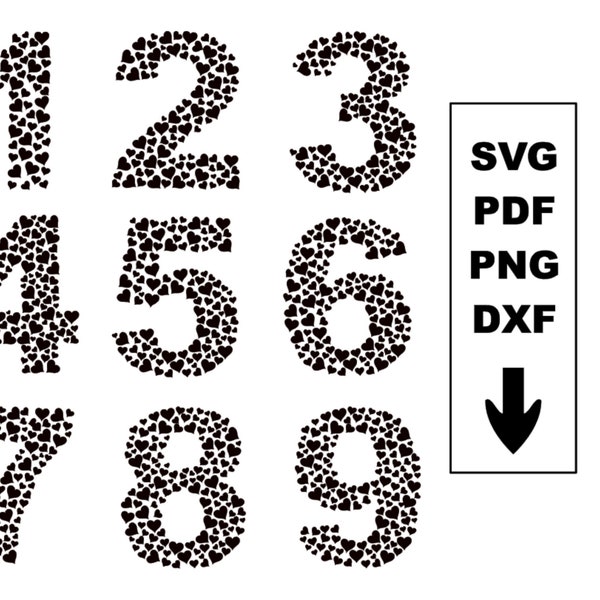 Plotter template birthday number made of hearts heart hearts SVG, PNG, PDF, Dxf birthday