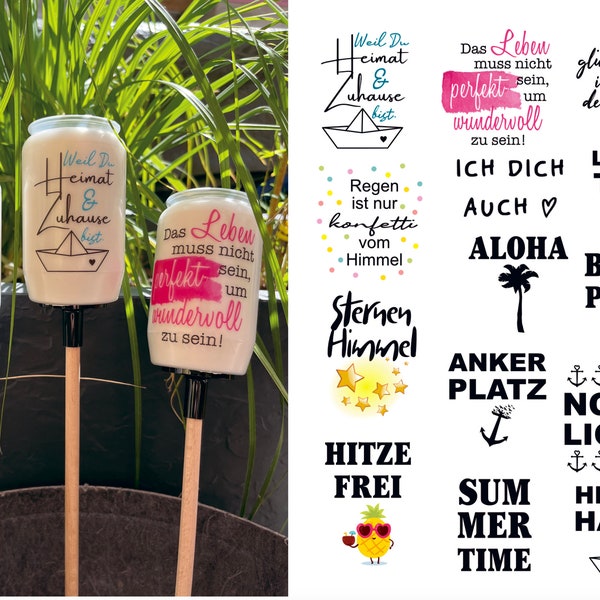Garden torch candle tattoos for garden torches party favors tattoo foil, candle stickers, water slide foil, stickers, grave lights, colored PDF