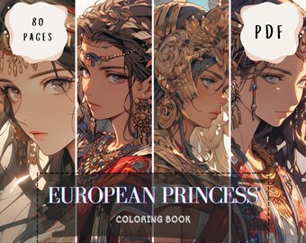 Prinzessinnen Malbuch: 80 Seiten Manga Art (druckbare PDF)