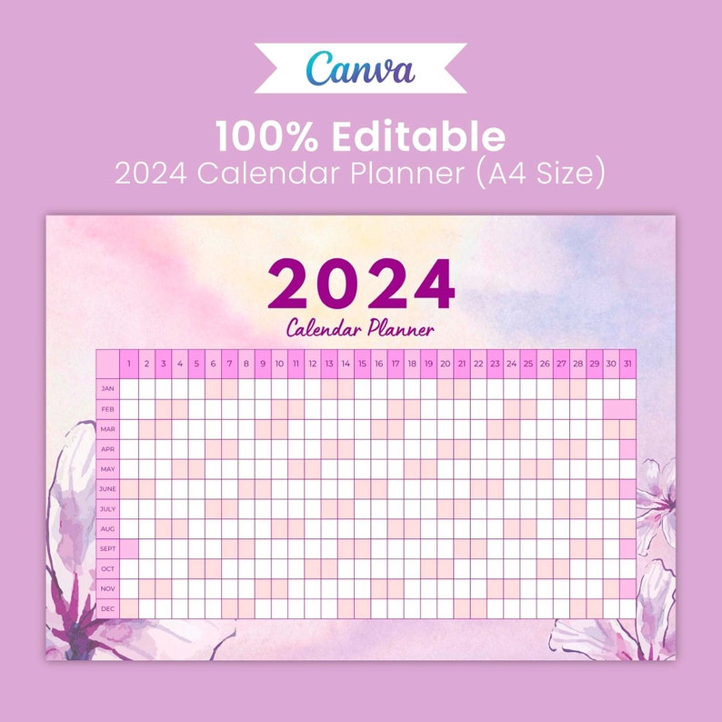 Editable 2024 Calendar Planner Canva Etsy