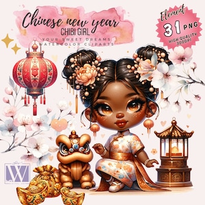 Nouvel an chinois 2024, ensemble de cliparts aquarelle, illustrations de chichi mignons, art numérique, lot pour POD, fichiers PNG transparents, usage Commercial