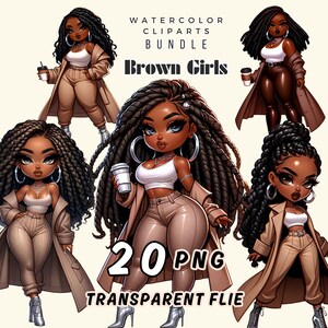 Brown Girl Chibi Clipart: Boho Fashion PNG Graphics (Commercial Use)