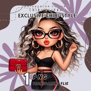 Asian Chibi Woman PNG: Watercolor Clipart (Digital Download)