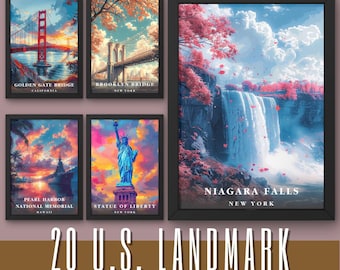 US Landmark Poster Set: Retro Pop Art Prints (Digital Download)