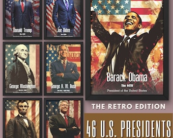 Retro US Presidents Portrait Print Set: Patriotic Wall Art (Digital Download)