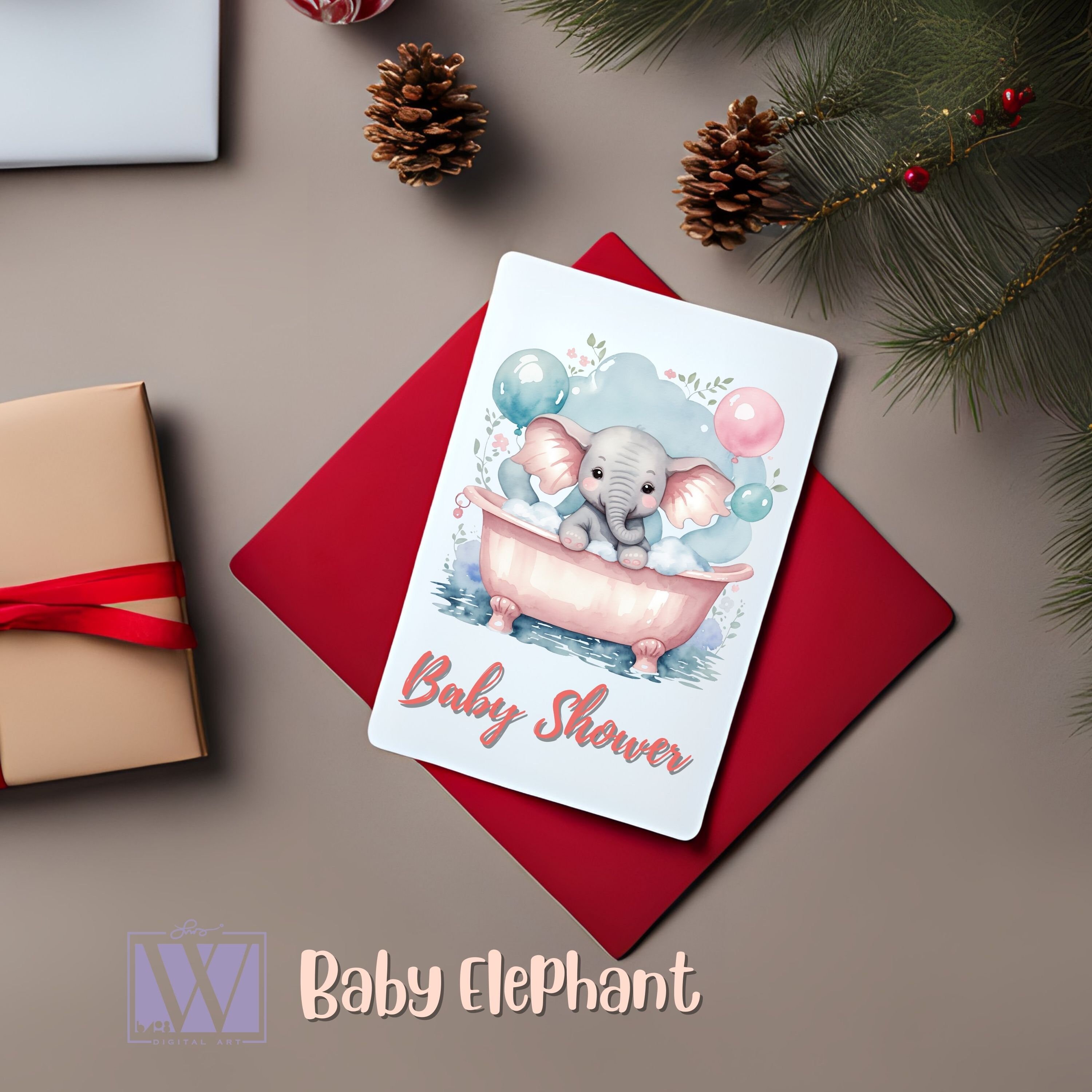 Cute Elephant Bubble Bath, Little Baby Elephant in a Vintage Bathtub