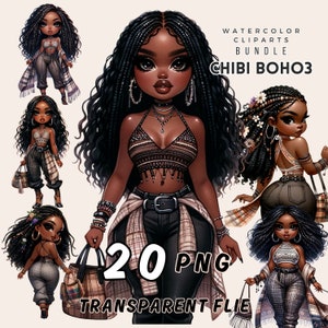 Exclusieve Afro-Amerikaanse boho, bohomode PNG, stickers digitale kunst, scrapbooking-graphics, plannerversieringen, creatieve middelen