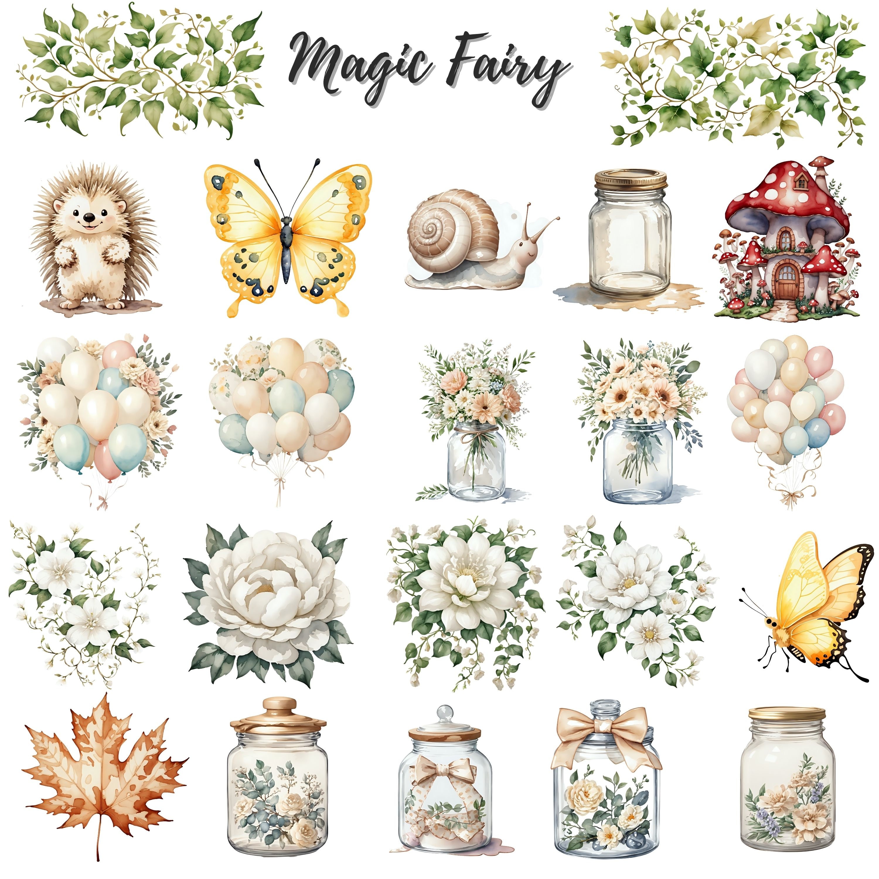Watercolor Fairy Clipart Bundle, Magic Chibi Girl, 45 PNG Files ...