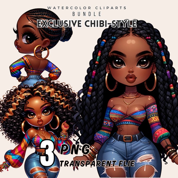 Exclusive African American Chibi Woman Transparent PNG files with transparent background, Ideal for Unique Stylish POD Productslogo