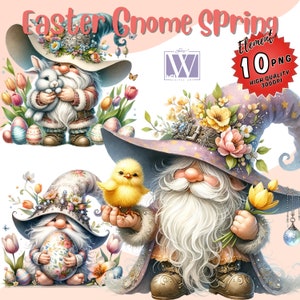 Easter Gnome clipart bundle, Garden clipart, Spring gnome png graphics, Gnome sublimation, Transparent background
