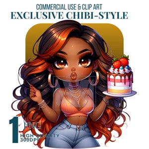 African American Chibi Woman PNG: Boho Travel Art (Digital Download)