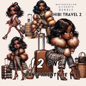 Chibi Travel Dolls Art: Fashion Girl PNG Clipart Bundle (Digital Download)